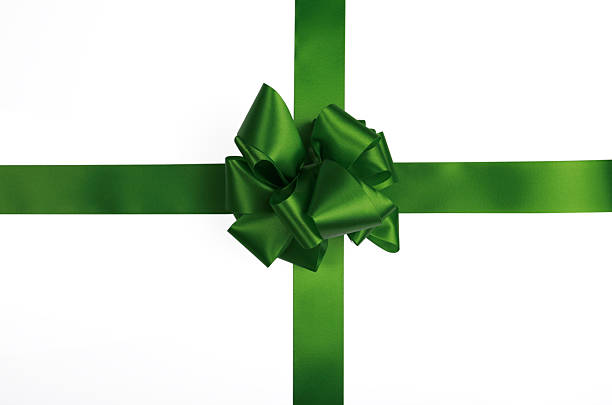 istock Green satin ribbon and bow 147251464