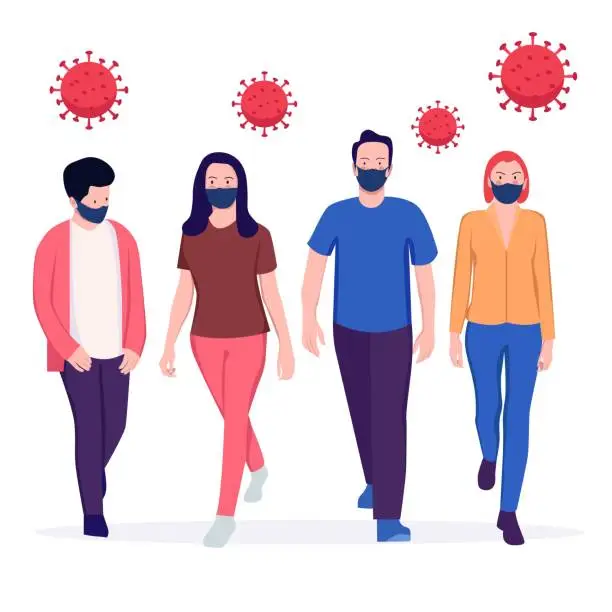 Vector illustration of Group of people wearing medical mask vector