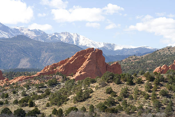 istock Red Rock Snow Capped Mountain 147251560