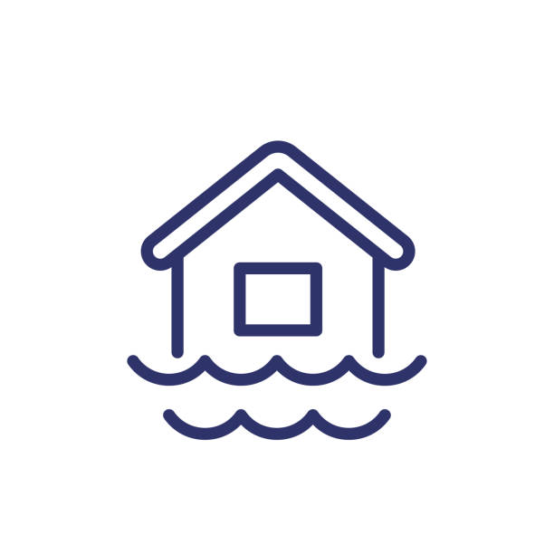 Flood line icon with a house Flood line icon with a house flood stock illustrations