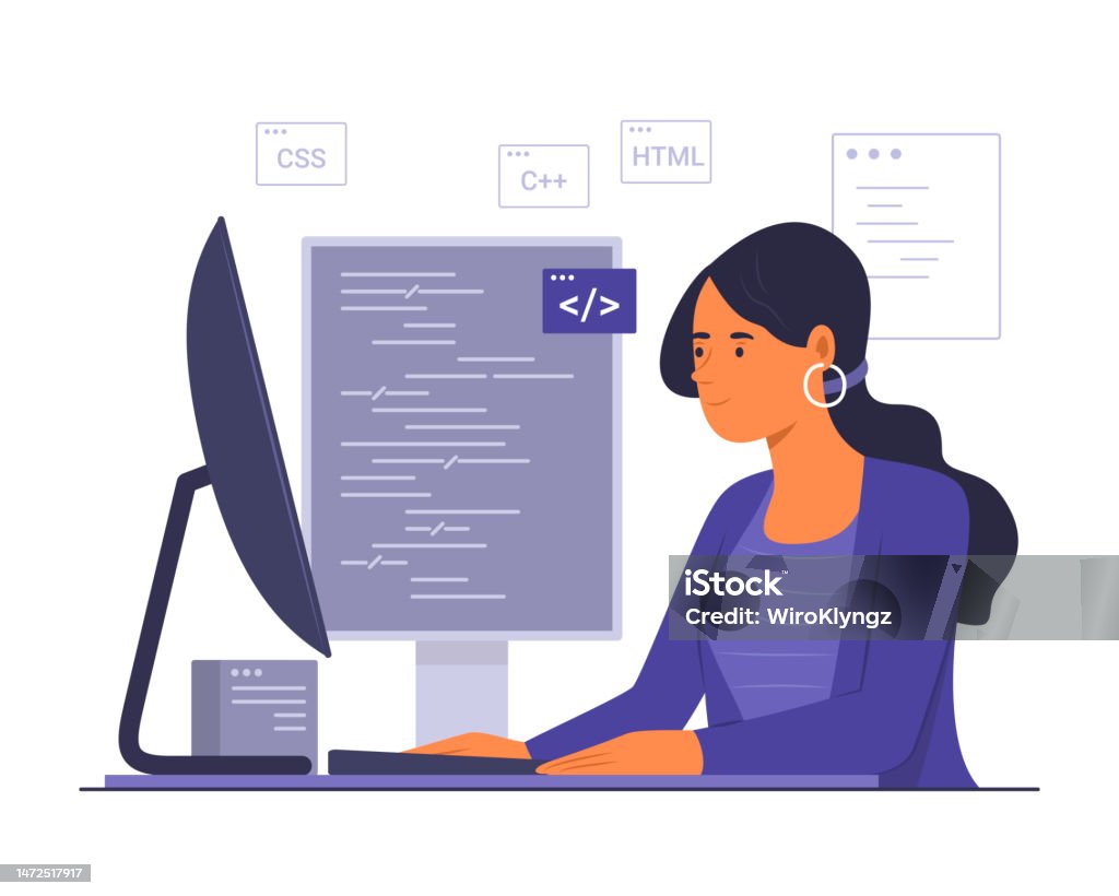 Female Programmer Process Coding For Software Development Stock ...