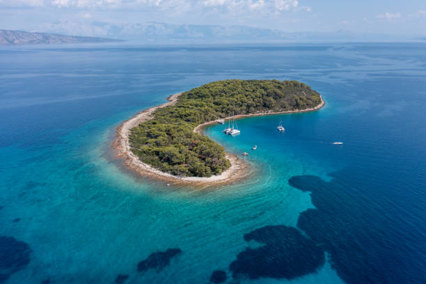 Drone top view of idyllic Island stock photo