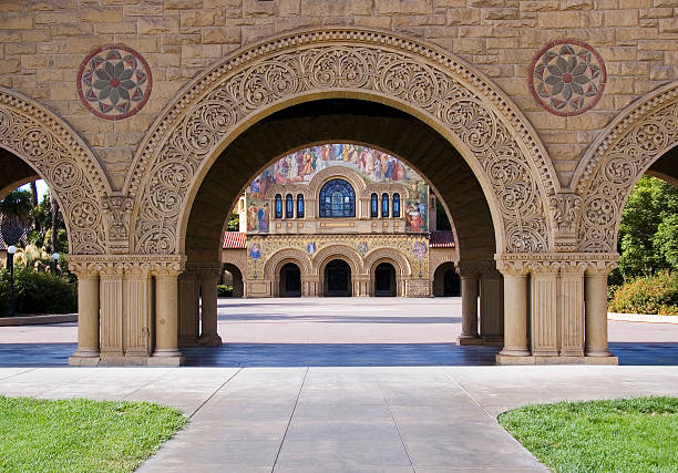 Stanford Main Quad A symmetric view of Stanford Memorial Church from the Main Quad. kaiser wilhelm memorial church stock pictures, royalty-free photos & images