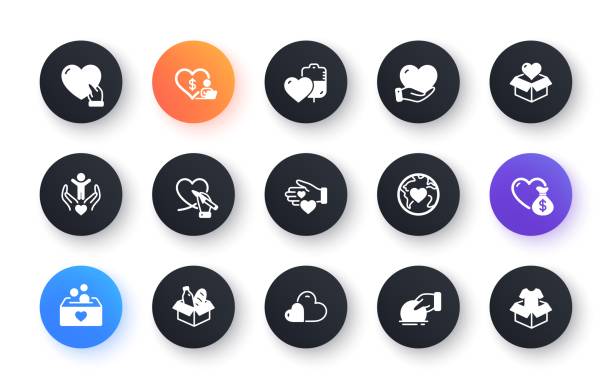 istock Donate and Charity icons. Volunteer help, Global hunger, Food box icons. Vector 1472525276