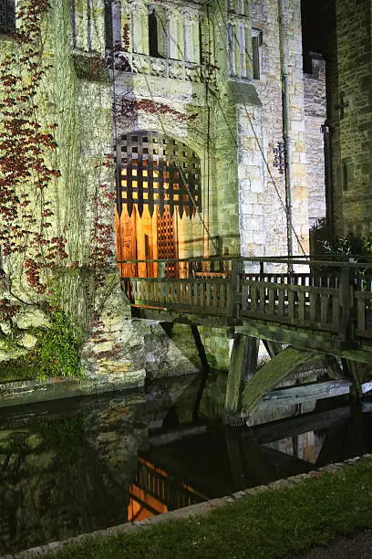 Hever Castle by night. View of the 13th Century Gatehouse taken on 26th October during a Halloween Ghost Walk Evening. Taken with a Canon EOS 400D