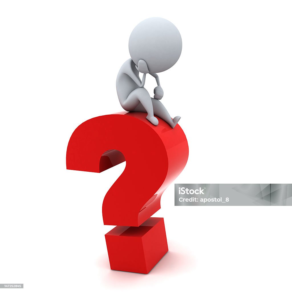 question The man sits on a conceptual mark of a question. A Helping Hand Stock Photo