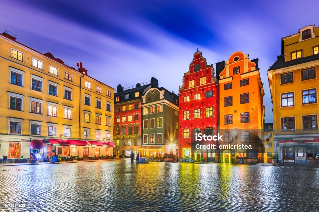 Stockholm, Sweden. Glama Stan downtown, Stortorget Square. Stockholm, Sweden. Morning sceni with Gamla Stan, downtown. Stortorget square and the most famous houses in the city. Stockholm Stock Photo