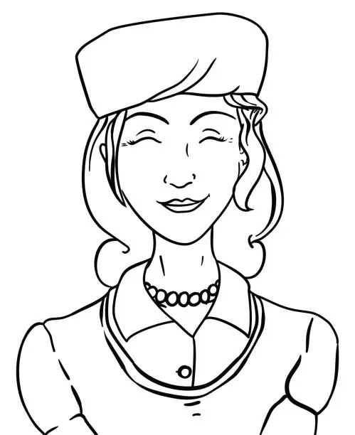 Vector illustration of Elegant woman with retro clothes in outlines for coloring activities, Vector illustration
