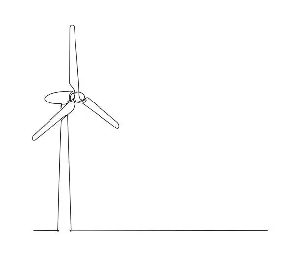 Vector illustration of Continuous one line drawing of wind turbines eco energy. simple wind turbines power outline vector illustration.