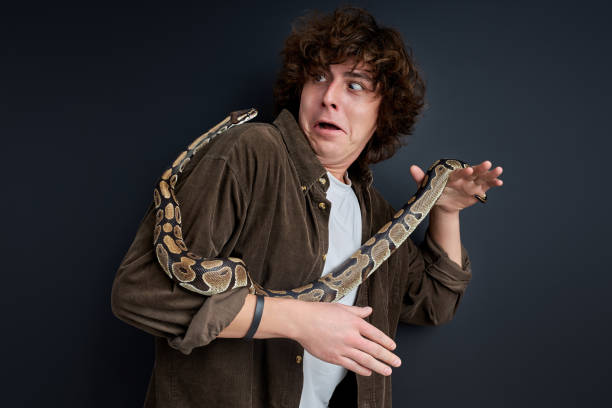 istock wow. male is emotionally reacts on snake on his body 1472538962