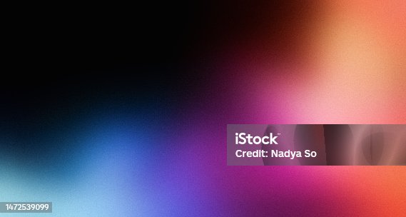 istock Vibrant color gradient on black background, abstract purple orange blue black banner, blurry colorful poster design 1472539099