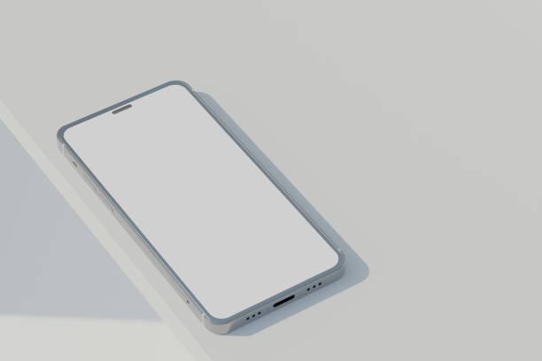 istock Silver Smartphone with blank screen on white table mockup, product modern concept. 1472539797