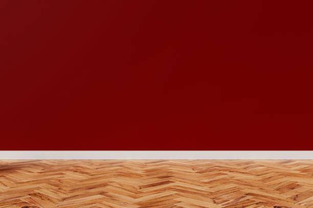 istock Front view red wall and wooden parquet floor. 1472539802