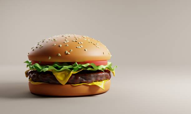 istock Minimalist illustration of cheeseburger on beige background. 3d rendering 1472539820