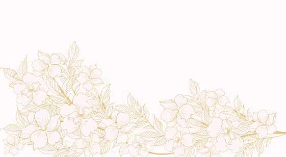 Floral background, Floral composition, floral background with tender flowers and branches of buds. Hand drawing. For stylized decor, invitations, postcards, posters, cards, backgrounds, as clipart