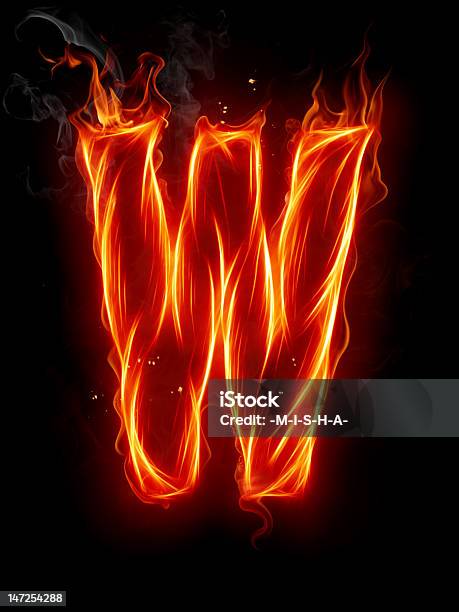 Fire Letter W Stock Photo - Download Image Now - Abstract, Alphabet, Beauty