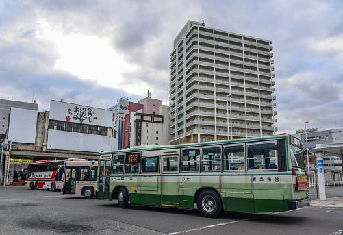 March 25, 2019 - Miyajimaguchi, Japan: JR Miyajima Ferry Terminus sign to Itsukushima Island