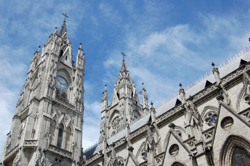 The Basilica of the National Vow is a Roman Catholic church located in Quito, Ecuador. Consecreated in 1988, remains unfinished. The building is noted for its grotesques in the form of native animals.