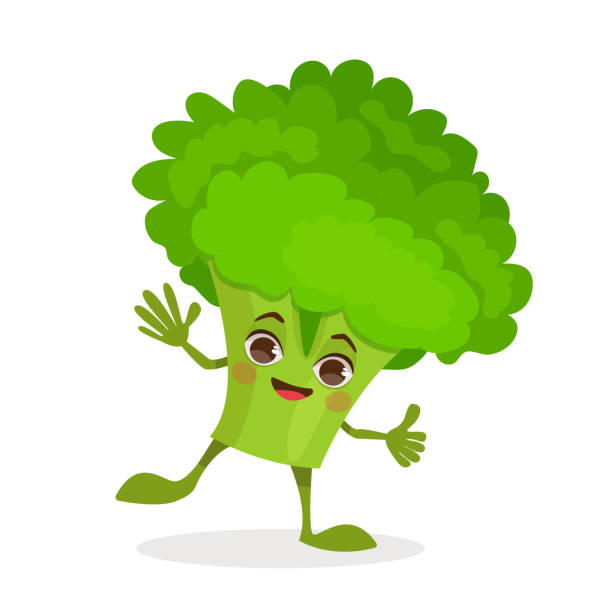 wektorowa postać z kreskówki warzyw - brokuły. - skoczcie cebula stock illustrations