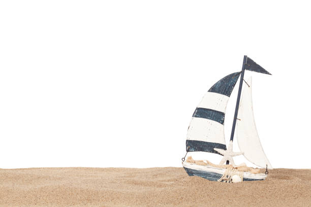 istock Decor wooden boat on sand beach 1472548679