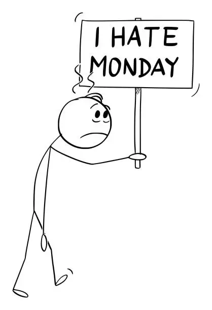 Vector illustration of Person With I Hate Monday Sign , Vector Cartoon Stick Figure Illustration