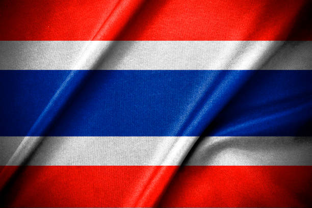 istock Dark Thailand flag waving on wind, and with highly detailed fabric texture 1472550670