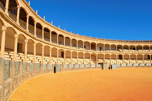 Plaza de Toros de Ronda, Andalusia , Spain - 01/25/2023  - scene of bullfight ring