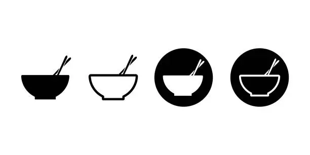 Vector illustration of Bowl, kitchenware vector illustration. Bowl with chopsticks icon. Utensil logo sign.