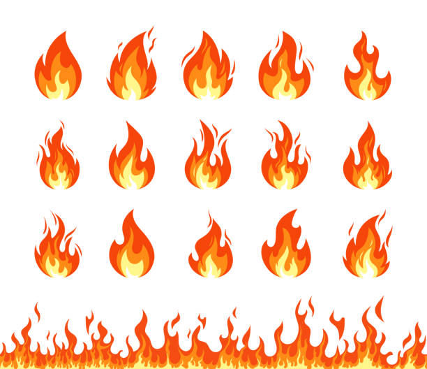 nahtloses muster des feuersymbols - fireball fire isolated cut out stock-grafiken, -clipart, -cartoons und -symbole