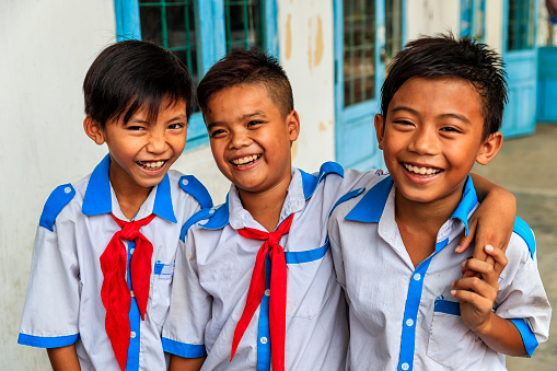 Group of happy Vietnamese schoolboys, South Vietnam