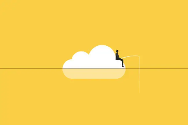 Vector illustration of Businessman fishing nothing on the cloud