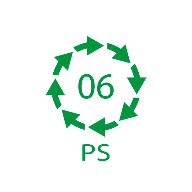 Vector illustration of PS 06 recycling code symbol. Plastic recycling vector polystyrene sign.