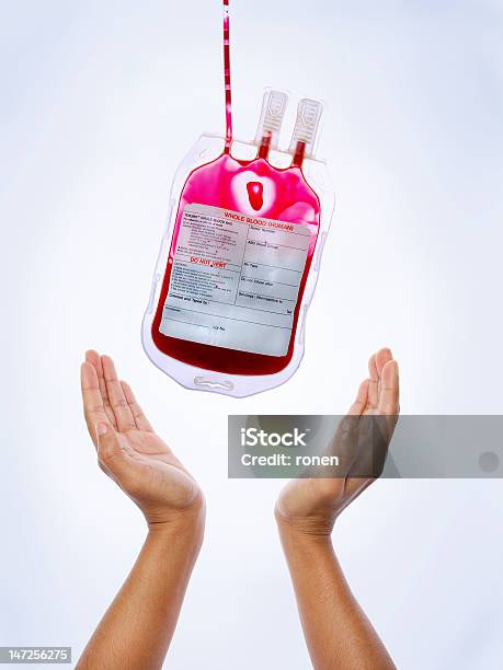 Illustration Of A Persons Hands Reaching For A Blood Packet Stock Photo - Download Image Now