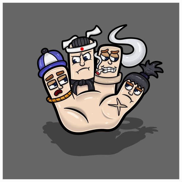 Cartoon Character Four Cute Faces In Hand. Rappers. Taekwondo, Smoker And Samurai. With Simple Gradients. Cartoon Character Four Cute Faces In Hand. Rappers. Taekwondo, Smoker And Samurai. With Simple Gradients. Vectors And Illustrations korea singer stock illustrations
