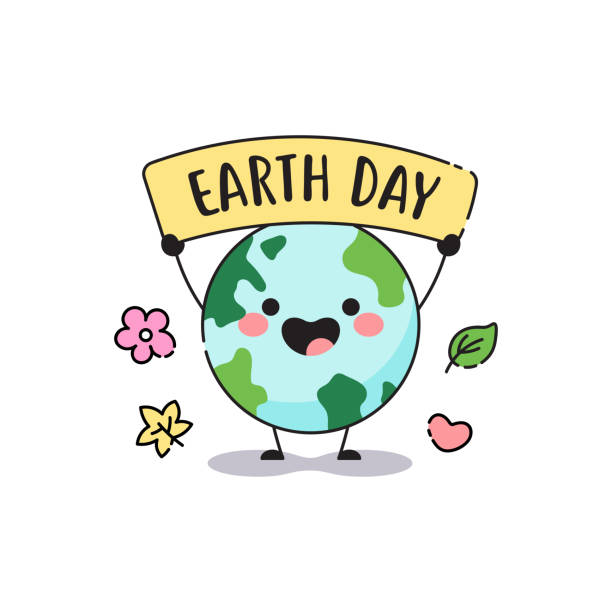 ilustraciones, imágenes clip art, dibujos animados e iconos de stock de feliz mascota linda del día de la tierra. planeta vector tierra. - día de la tierra