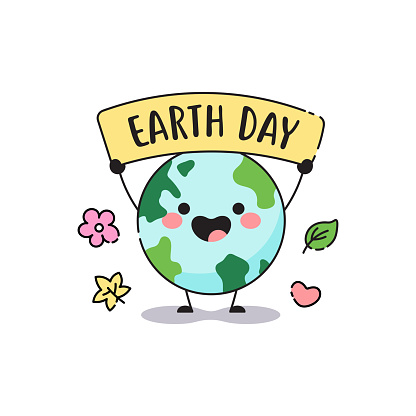 Happy Earth Day cute mascot. Vector planet Earth.