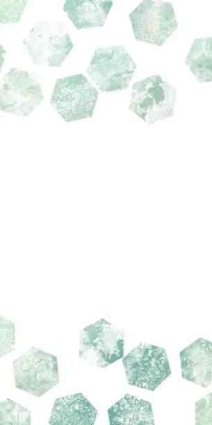 istock Acrylic Fluid Art Abstract Vertical Banner. Green hexagons on white background. Stone and marble textures 1472567575