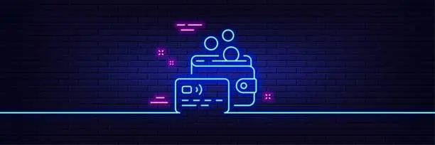 Vector illustration of Credit card line icon. Bank money payment sign. Neon light glow effect. Vector