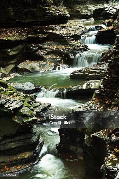 Peaceful Water Falls Of Watkins Glen State Park Stock Photo - Download Image Now - Autumn, Flowing Water, Fog