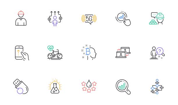 ilustrações de stock, clip art, desenhos animados e ícones de graph chart, quality and engineer line icons for website, printing. for design. vector - human heart flash