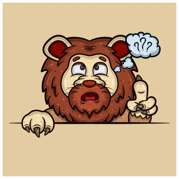 Vector illustration of Confused Face Expression With Lion Cartoon.