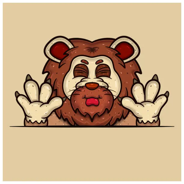 Vector illustration of Taunt Face Expression With Lion Cartoon.