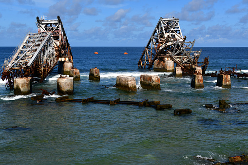 Nauru Phosphate Cantilevers collapsed on the Pacific Ocean, Aiwo, Nauru