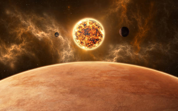 istock Planets around red dwarf star. New planetary system, 3d illustration 1472577493
