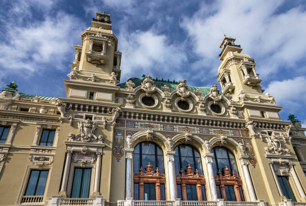 Monte Carlo, Monaco - Apr 18, 2019: Wide view on building of the opera and casino in Monte Carlo in the Principality of Monaco