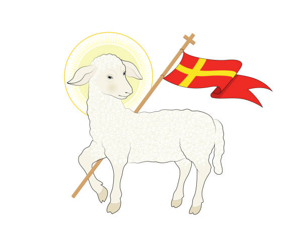 Agnus Dei, Easter lamb with victory flag, 
resurrection symbol, easter card,
Vector illustration isolated on white background Agnus Dei, Easter lamb with victory flag, 
resurrection symbol, easter card,
Vector illustration isolated on white background agnus dei stock illustrations