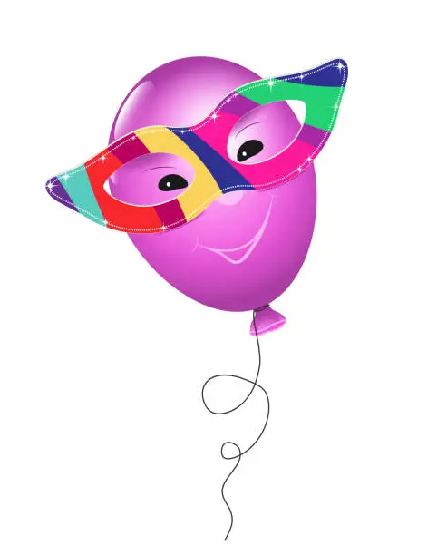 Vector illustration of Balloon with colorful masks glasses with glitter and face,
card template for parties,
Vector illustration isolated on white background