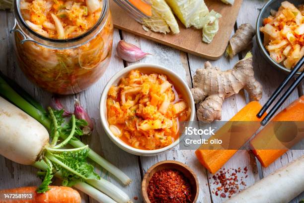 Homemade Kimchee And Glass Jar Stock Photo - Download Image Now - Food, Fermenting, Probiotic
