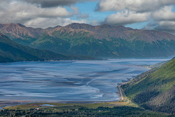 fim do braço de turnagain, conexão oceânica, girdwood, alasca, eua - girdwood - fotografias e filmes do acervo