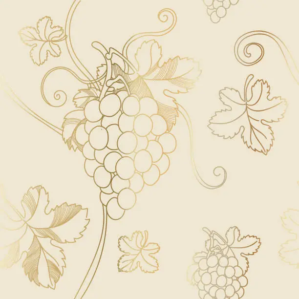 Vector illustration of Vector grape branch seamless pattern. Grapevines